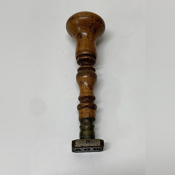 19th Century Antique Wooden Handle Metal Wax Seal Manual Press - Picture 9 of 16